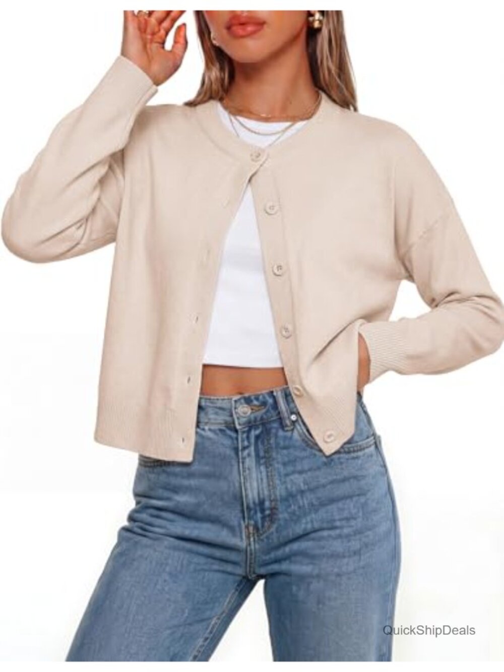 Cropped Cardigan Sweaters for Women Cotton Button up Oversized Knit Cardigans